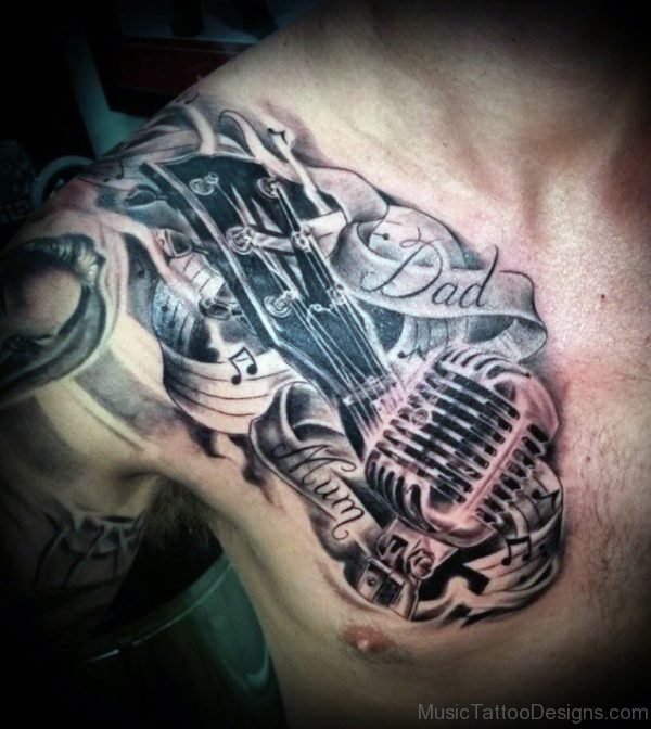Guitar Tattoo On Chest
