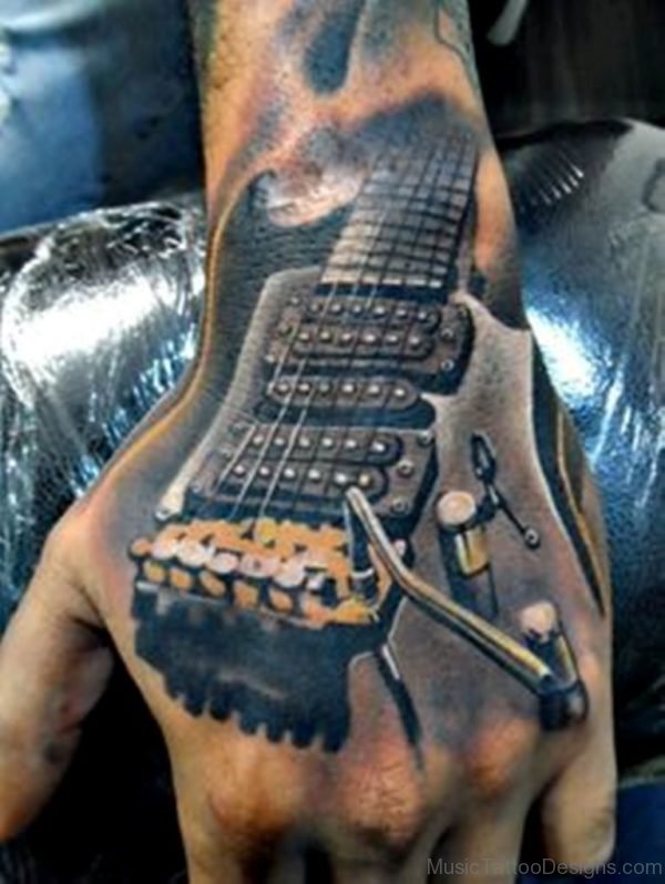 Guitar Tattoo On Hand