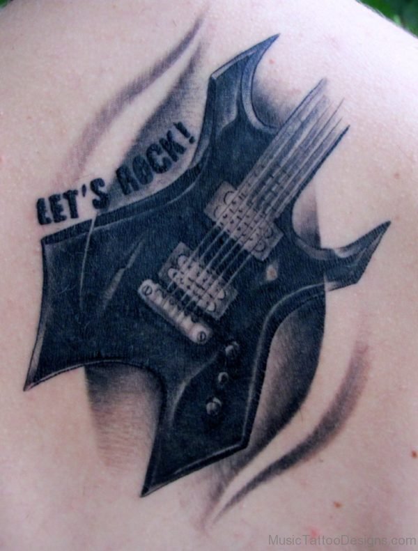 Pretty Guitar Tattoo On Back