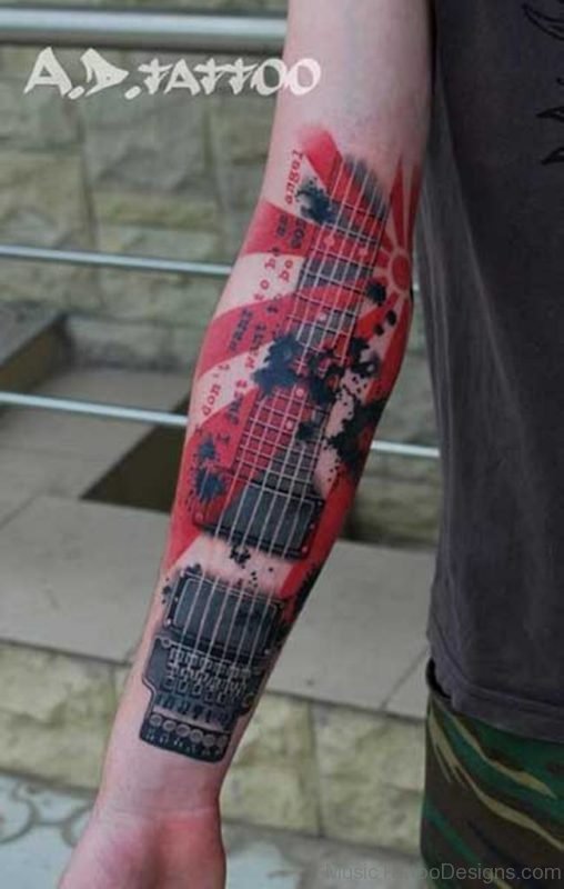 Red Ink Guitar Tattoo