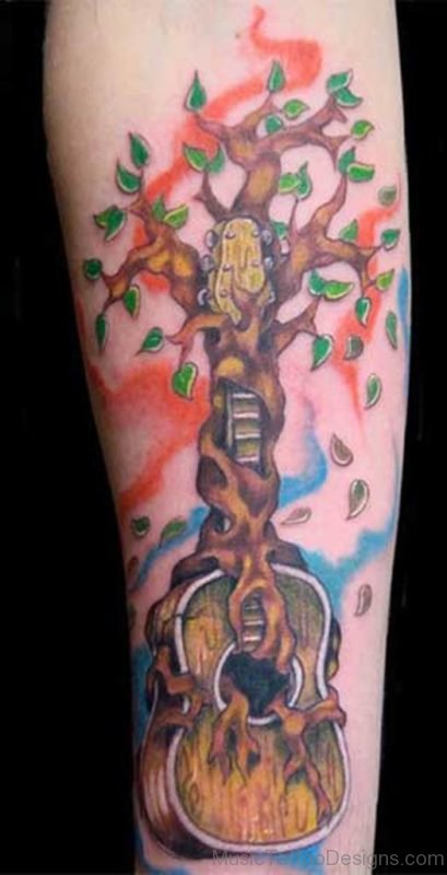 Tree Shape Guitar Tattoo