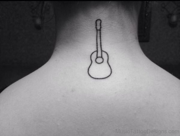 Small Guitar Tattoo On nape