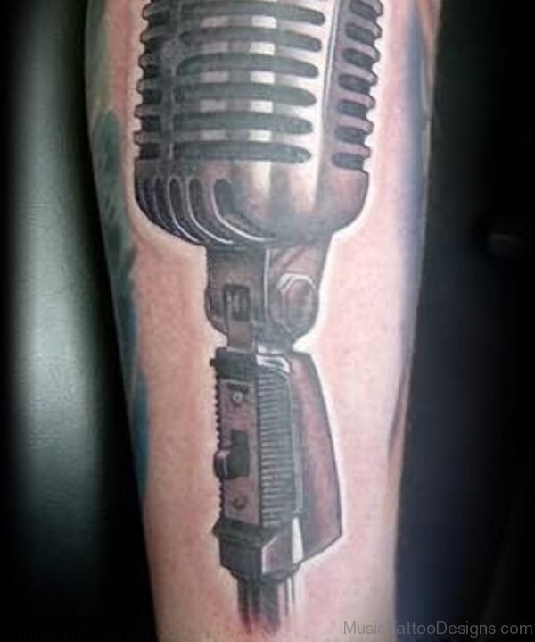 Amazing Microphone Tattoo On Leg