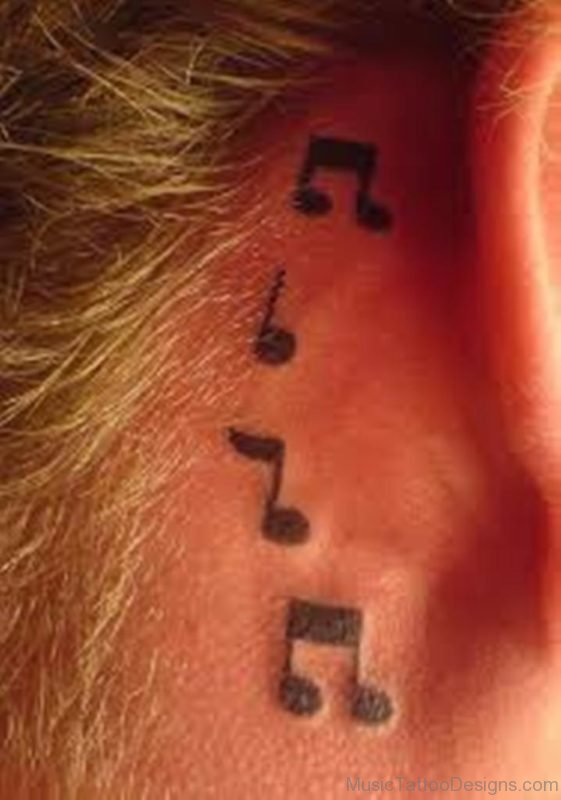 Astonishing Music Tattoo Behind Ear