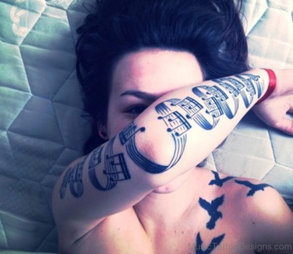 Attractive Music Tattoo On Full Sleeve