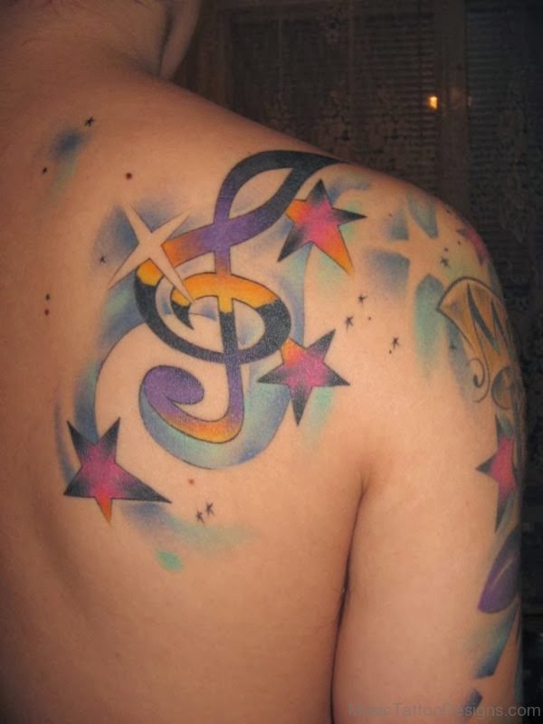 Attractive Music Notes Tattoo On Back