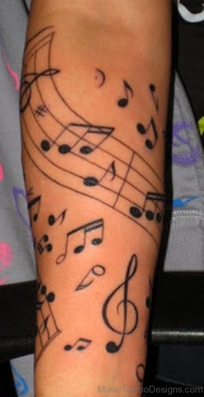 Awesome Black Music Node Tattoo On Arm