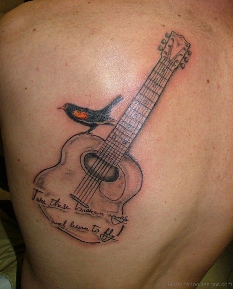 Bird And Guitar Tattoo.