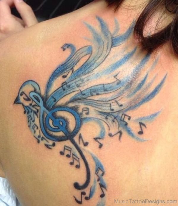 Bird Music Tattoo On Back