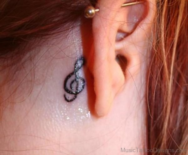Black Music Key Tattoo Behind Ear