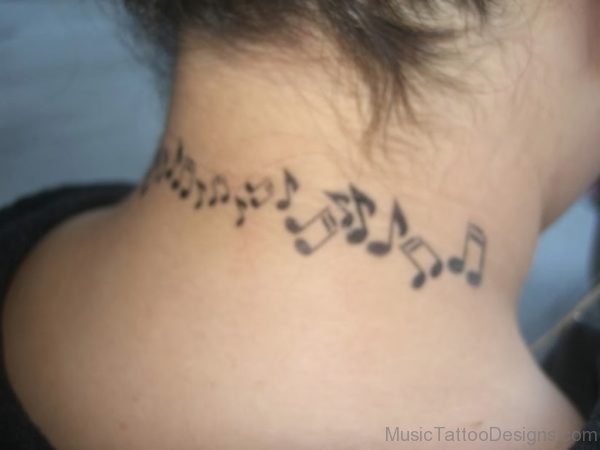 Black Music Notes Tattoos On Back Neck