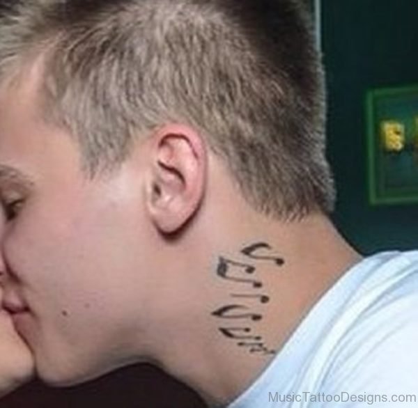 Black Music Notes Tattoos On Neck For Boys