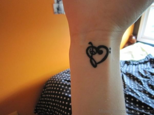 Black Music heart Tattoo On Wrist