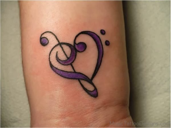 Blue Ink Music Heart Tattoo