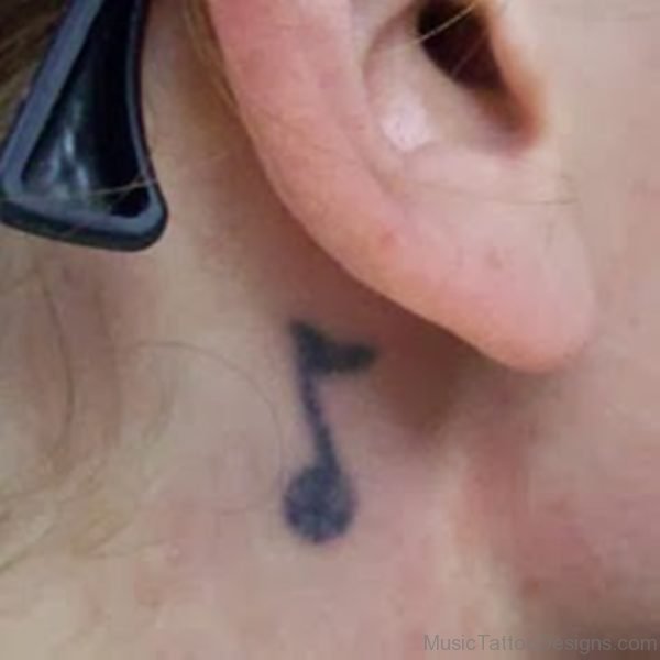 Classic Music Tattoo On Behind Ear