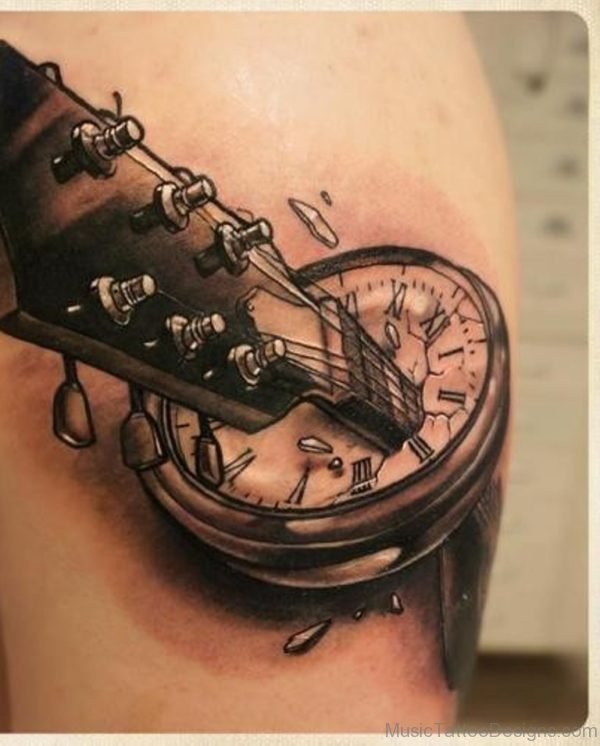 Clock And Guitar Tattoo