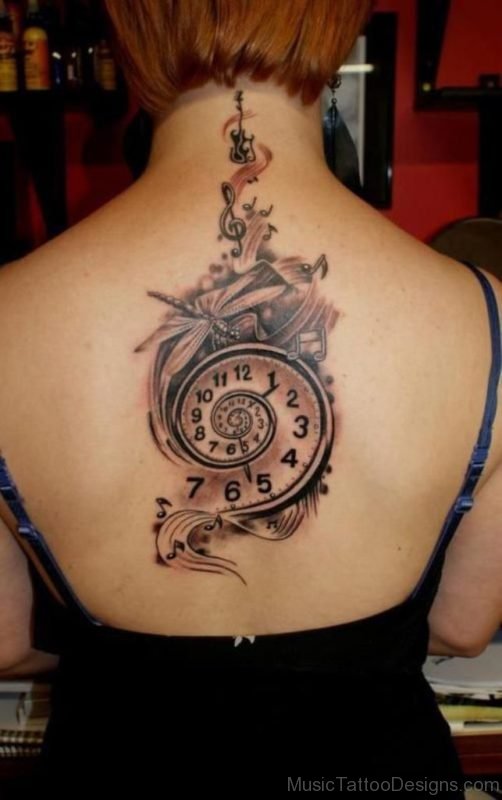 Clock And Music Notes Tattoo