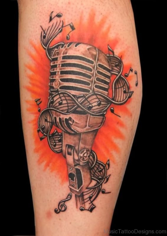 Color Ink Music Tattoo On Leg