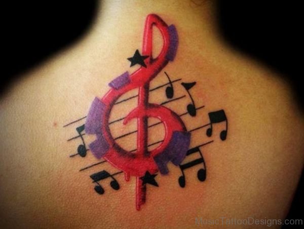 Colored Music Tattoo On Nape