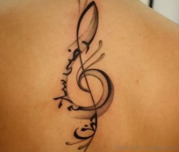 Cool Music Note Tattoo Design On Back