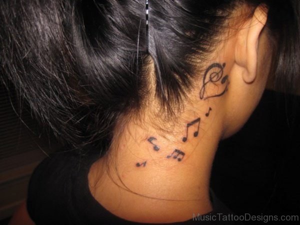 Cool Music Note Tattoo On Neck