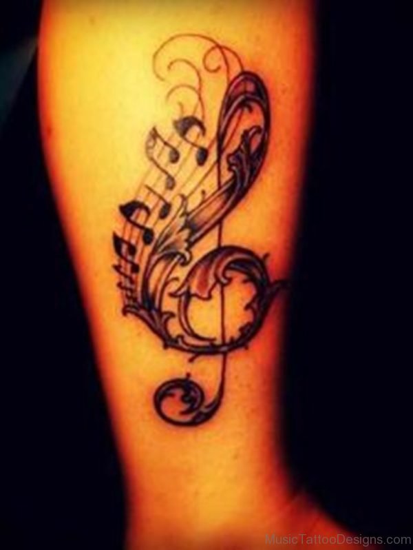 Cool Music Tattoo On Leg