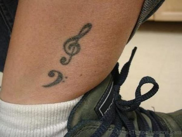 Cute Black Music Tattoos On Leg For Boys