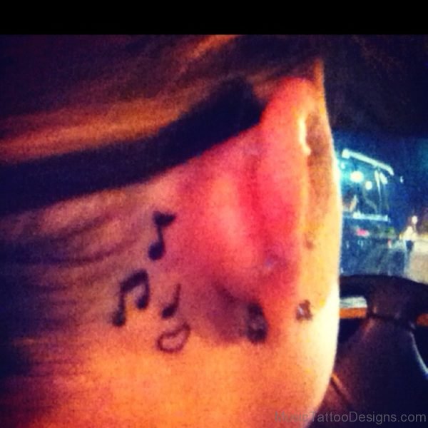 Cute Music Note Tattoo Behind Ear