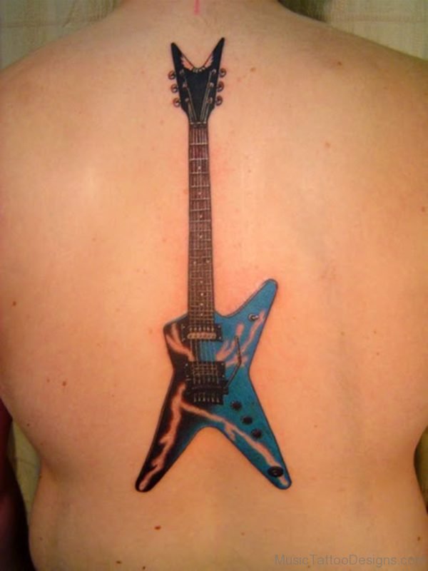 Elegant Guitar Tattoo On Back