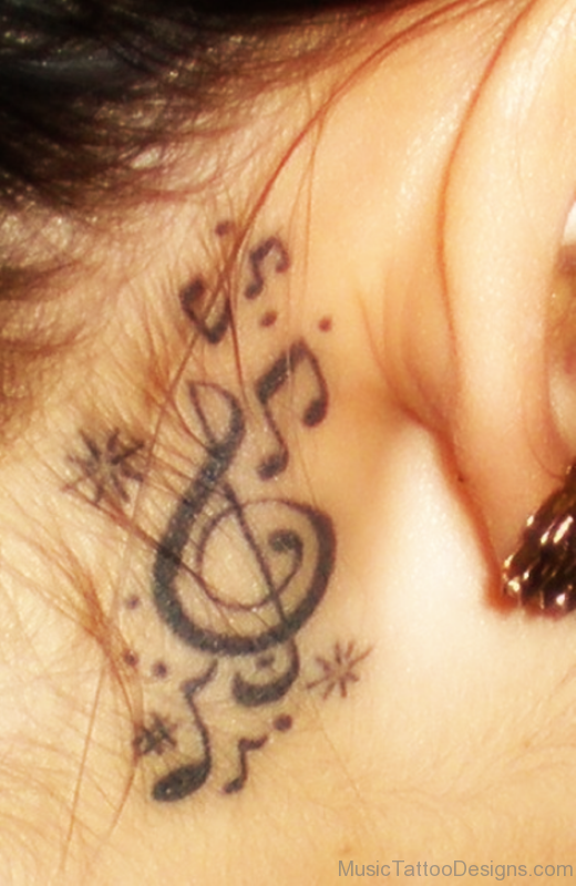 Elegant Music Tattoo On Behind Ear