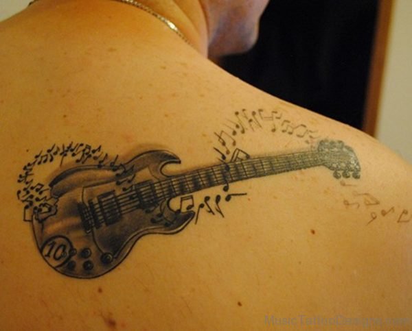 Fantastic Guitar Tattoo On Back