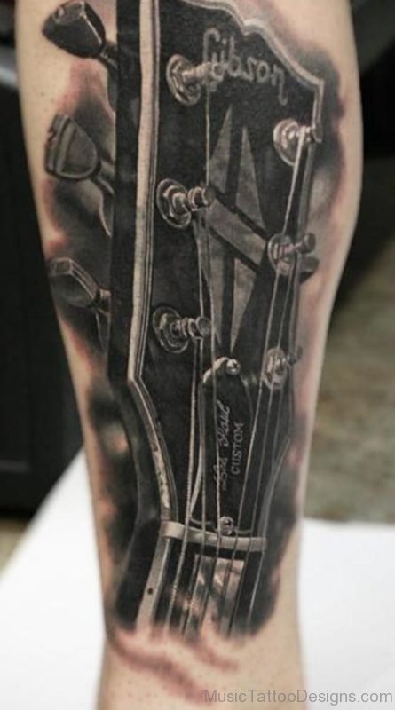 Fantastic Guitar Tattoo On Leg