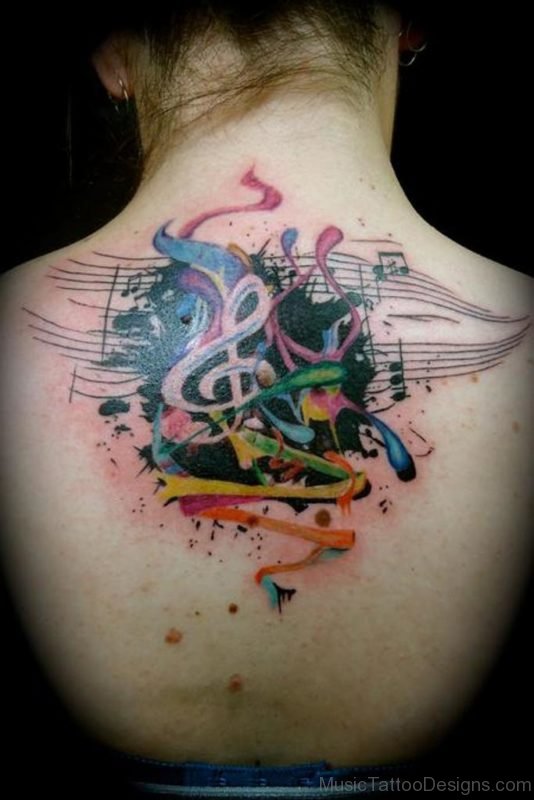 Fantastic Music Notes Tattoo On Back