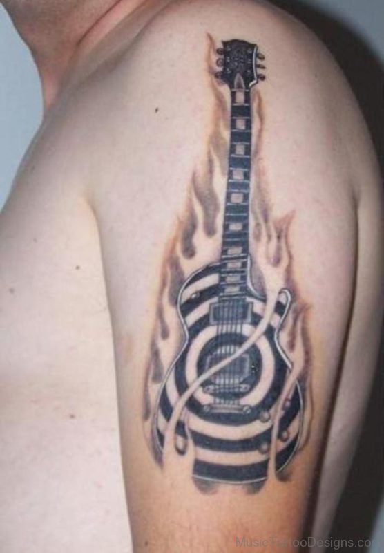 Fire Guitar Music Tattoo