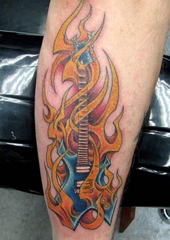 Flaming Guitar Tattoo