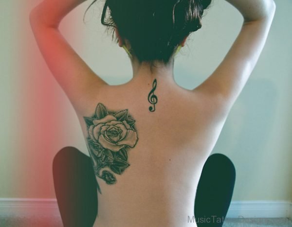 Flower And Music Note Tattoo On Nape