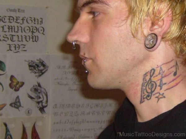 Funky Music Note Tattoo On Neck