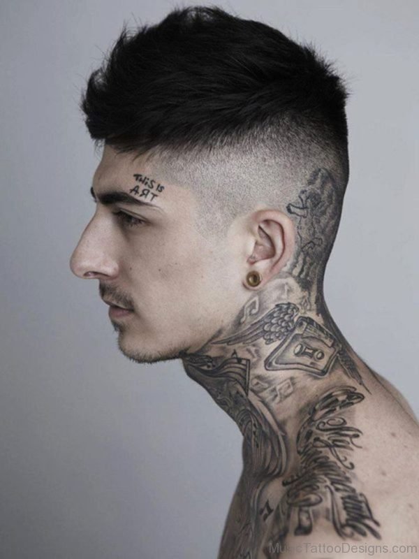 Funky Music Tattoo On Neck