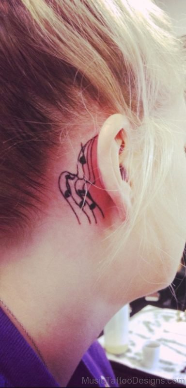 Graceful Music Tattoo On behind Ear