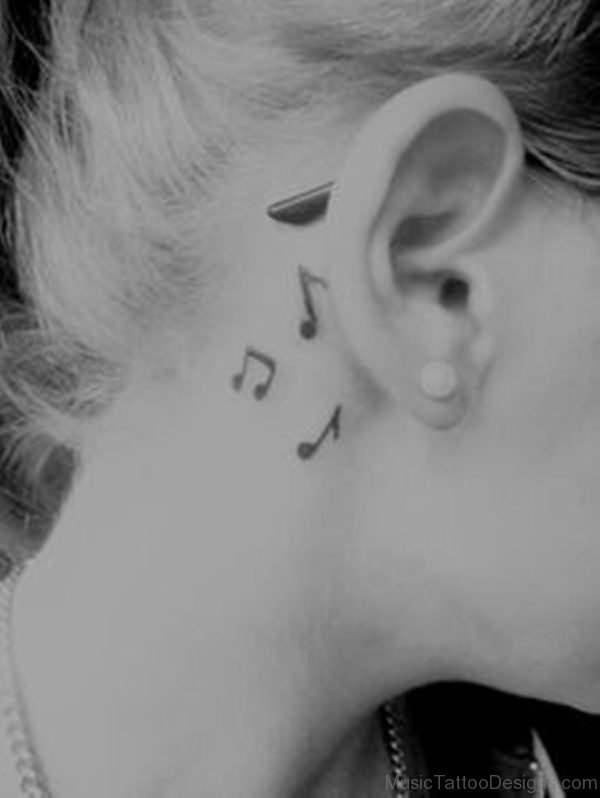 Great Music Note Tattoo On Behind Ear
