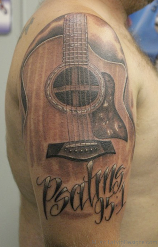 Guitar Tattoo On Shoulder For Men