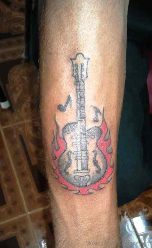 Guitar With Red Flames Tattoo