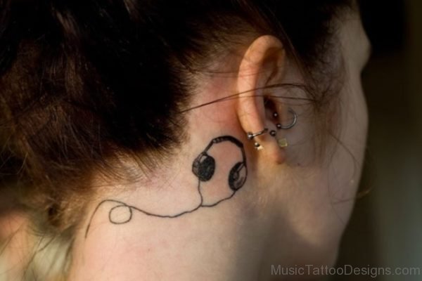Headphones Tattoo On Behind Ear