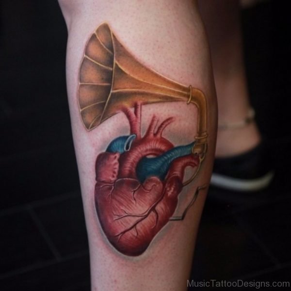 Heart Music Love Tattoo on Leg