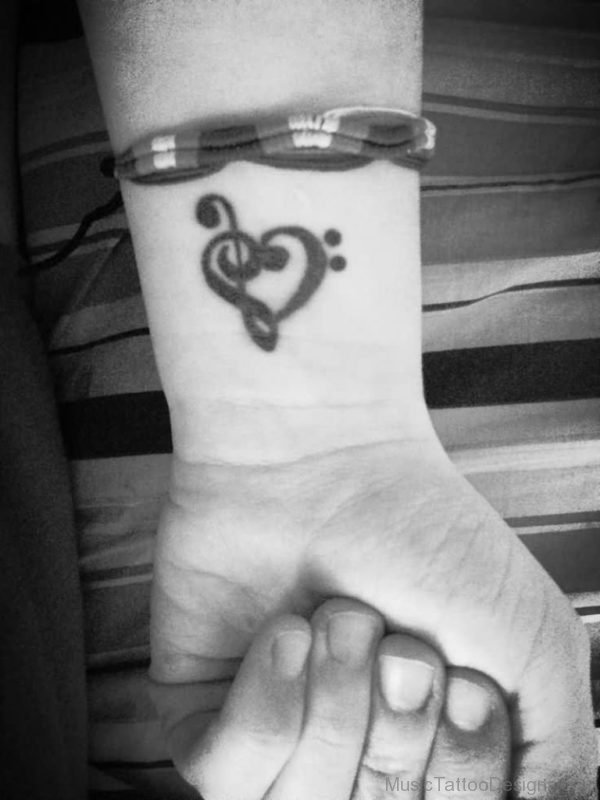 Left Wrist Music Heart Tattoo