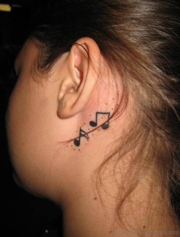 Little Music Notes Tattoos On Backside Of Ear