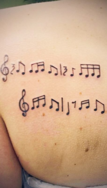 Love Music Notes Tattoo On Back