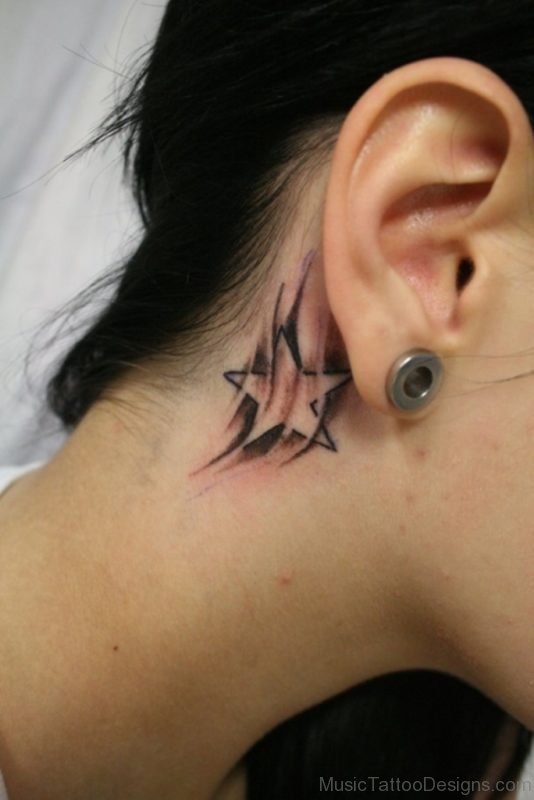 Lovely Black Music Tattoos On Backside Of Ear