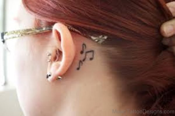 Mind Blowing Music Notes Tattoo On Behind Ear