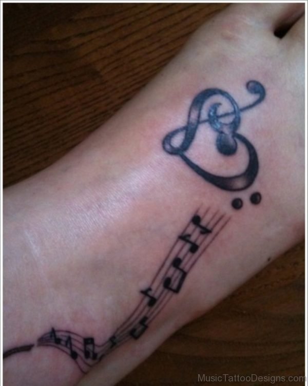 Music Heart Tattoo Design On Foot 